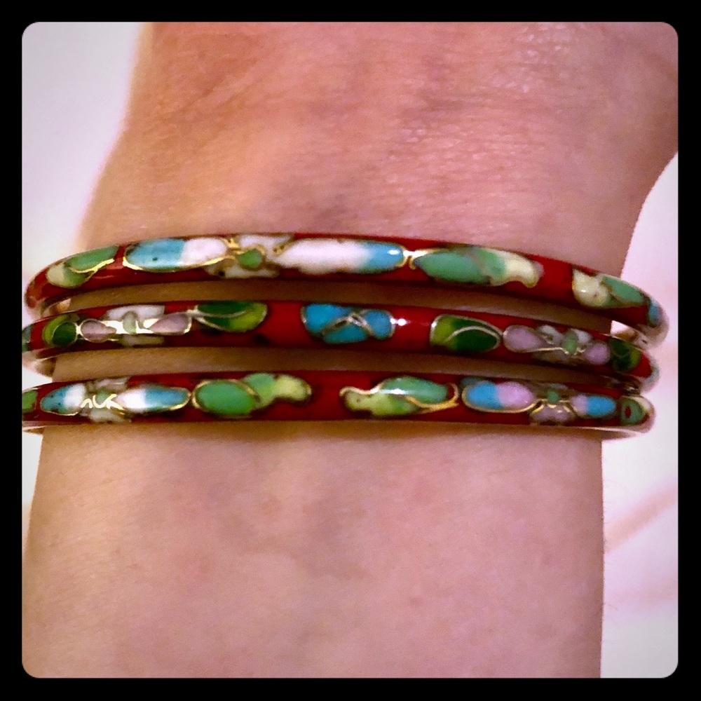 Set of 3 Cloisonné Bangle Bracelets